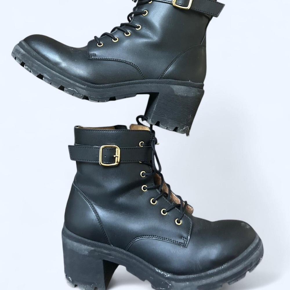 Black vegan Leather Ankle Boots